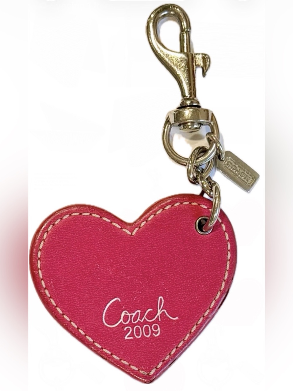 Coach 2009 Key Chain Charm - Red and Pink Leather Heart with Silver Hardware